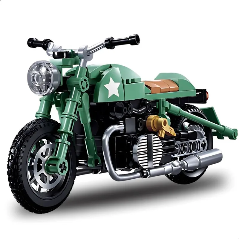 R75 Motorfiets incl. display | City icons speed champions modelbouw | Classic creator f1 motorcycle bouwpakket | Technische educatief motor speelgoed voor kinderen & volwassenen | Bouwdoos met 215 bouwstenen by Sluban in Motorfiets R75 Groen – product photo