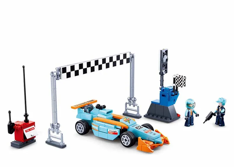 Racing Team klein circuit bouwspeelgoed kinderen vanaf 6 jaar – Constructiespeelgoed bouwdoos met 210 bouwstenen – M38-B0762 de Sluban – photo du produit 1 sur 2