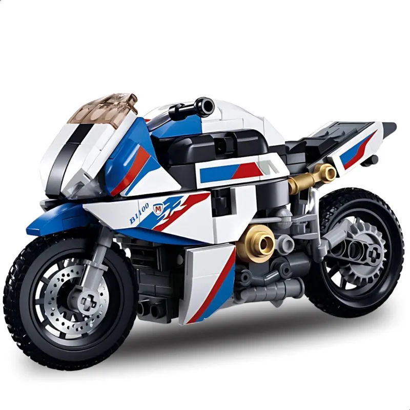 Sluban - 1000RR Motorfiets incl. display | City icons speed champions modelbouw | Classic creator f1 motorcycle bouwpakket | Technische educatief motor speelgoed voor kinderen & volwassenen | Bouwdoos met 242 bouwstenen van Sluban in Motorfiets 1000RR – productfoto
