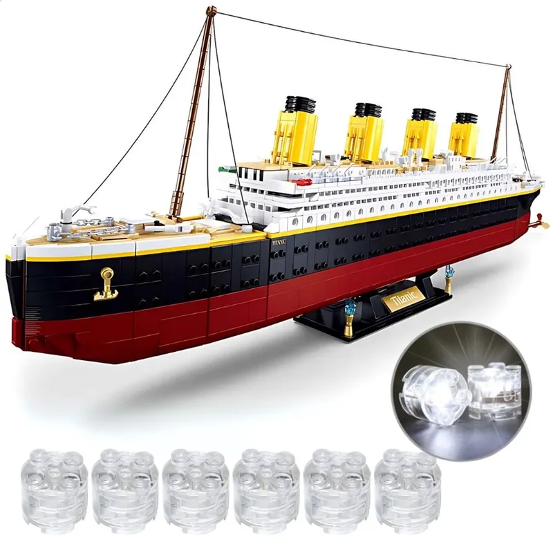 Titanic Extra Large bouwset met led verlichtingen | incl. 2 minifigures & elementensplitser | Modelbouw Schaal 1:350 | Technisch educatief speelgoed bouwpakketten voor volwassenen & kinderen | DIY schip decoratie | Bouwdoos met 2041 bouwstenen van Sluban in Titanic XL, 2401 bouwstenen – productfoto