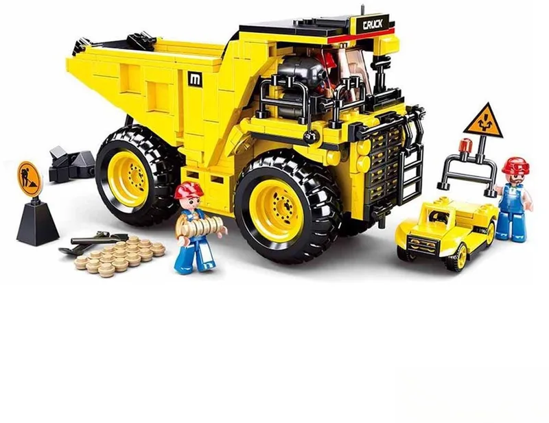 Town Bouwplaats Mijnwagen Kiepwagen Dump Truck bouwspeelgoed kinderen vanaf 6 jaar – Constructiespeelgoed bouwdoos met 416 bouwstenen – M38‑B0806 van Sluban in Town Dump Truck – productfoto