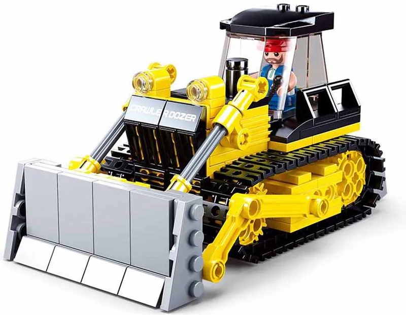 Town Bulldozer bouwspeelgoed kinderen vanaf 6 jaar - Constructiespeelgoed modelbouw - bouwdoos met 231 bouwstenen - M38-B0802 van Sluban in Town Bulldozer Geel – productfoto