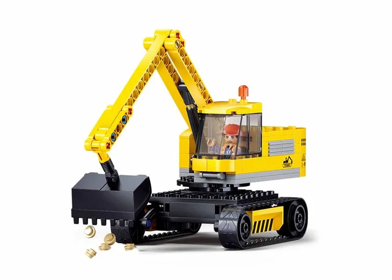 Town Graafmachine bouwspeelgoed kinderen vanaf 6 jaar - Constructiespeelgoed bouwdoos met 152 bouwstenen - M38-B1196 van Sluban in Town Graafmachine met rupsbanden – productfoto