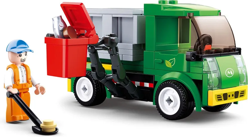 Town vuilniswagen bouwspeelgoed kinderen vanaf 6 jaar – Constructiespeelgoed modelbouw – bouwdoos met 118 bouwstenen – M38-B0781B van Sluban in Town Stad Afvalwagen – productfoto