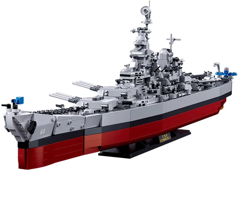 USS Missouri bouwspeelgoed kinderen vanaf 10 jaar – Constructiespeelgoed modelbouw – bouwdoos met 1741 bouwstenen – M38-B1291 van Sluban in USS Missouri Slagschip – productfoto