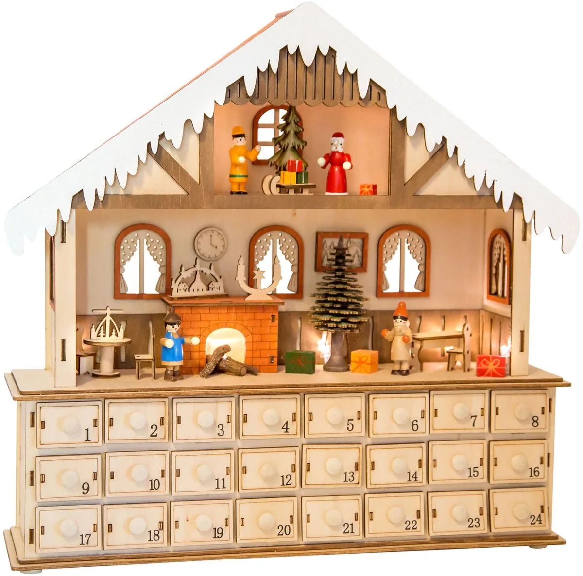 Houten Adventskalender Woonkamer met Lichtjes by small foot in Multicolour – product photo
