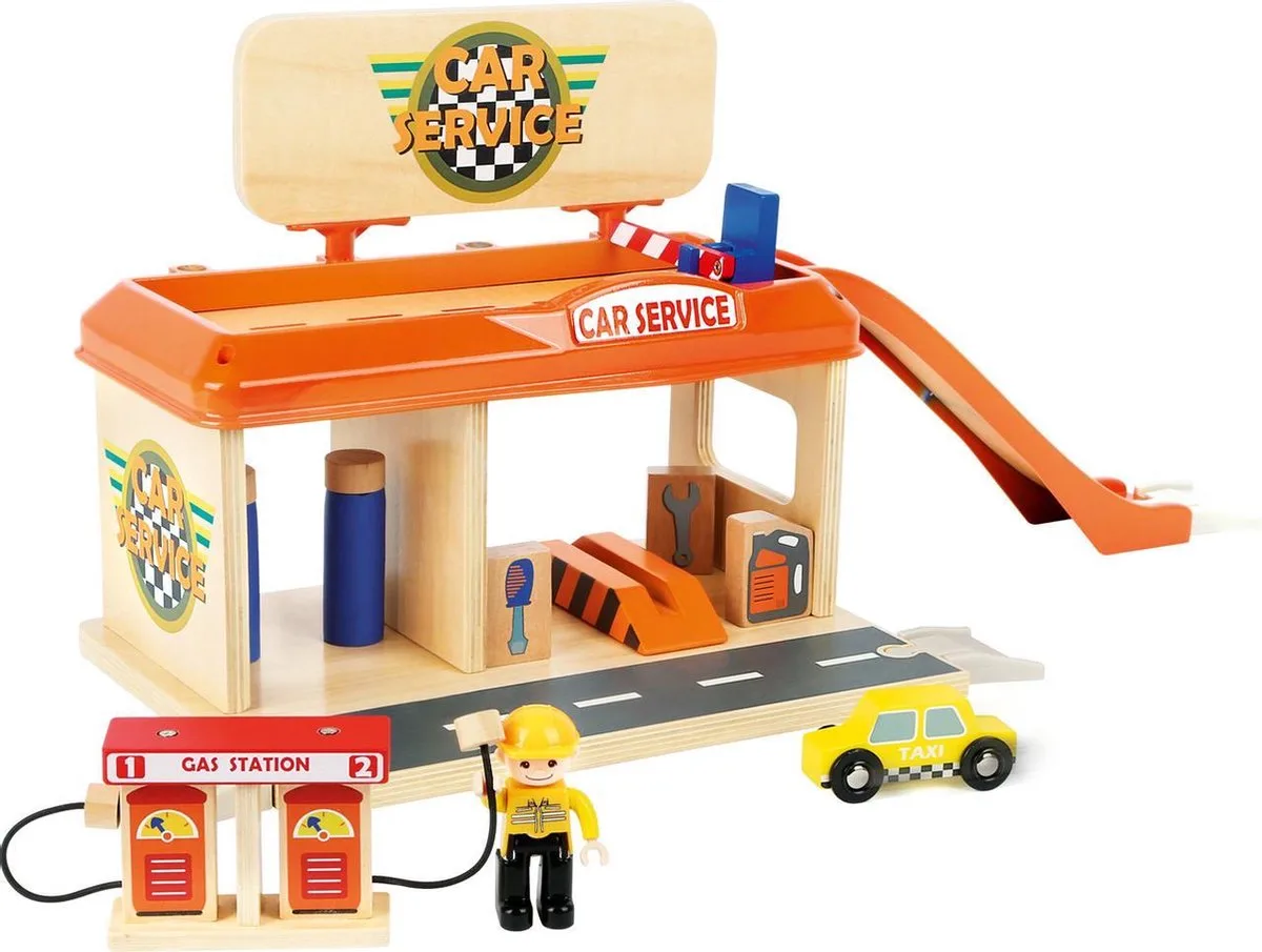houten autogarage met tankstation van small foot in Meerkleurig – productfoto