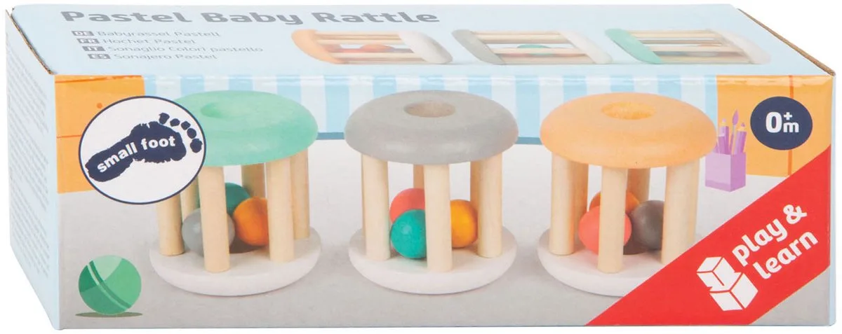 Baby-Rassel 3 Stk von small foot in Pastelkleuren – Produktfoto