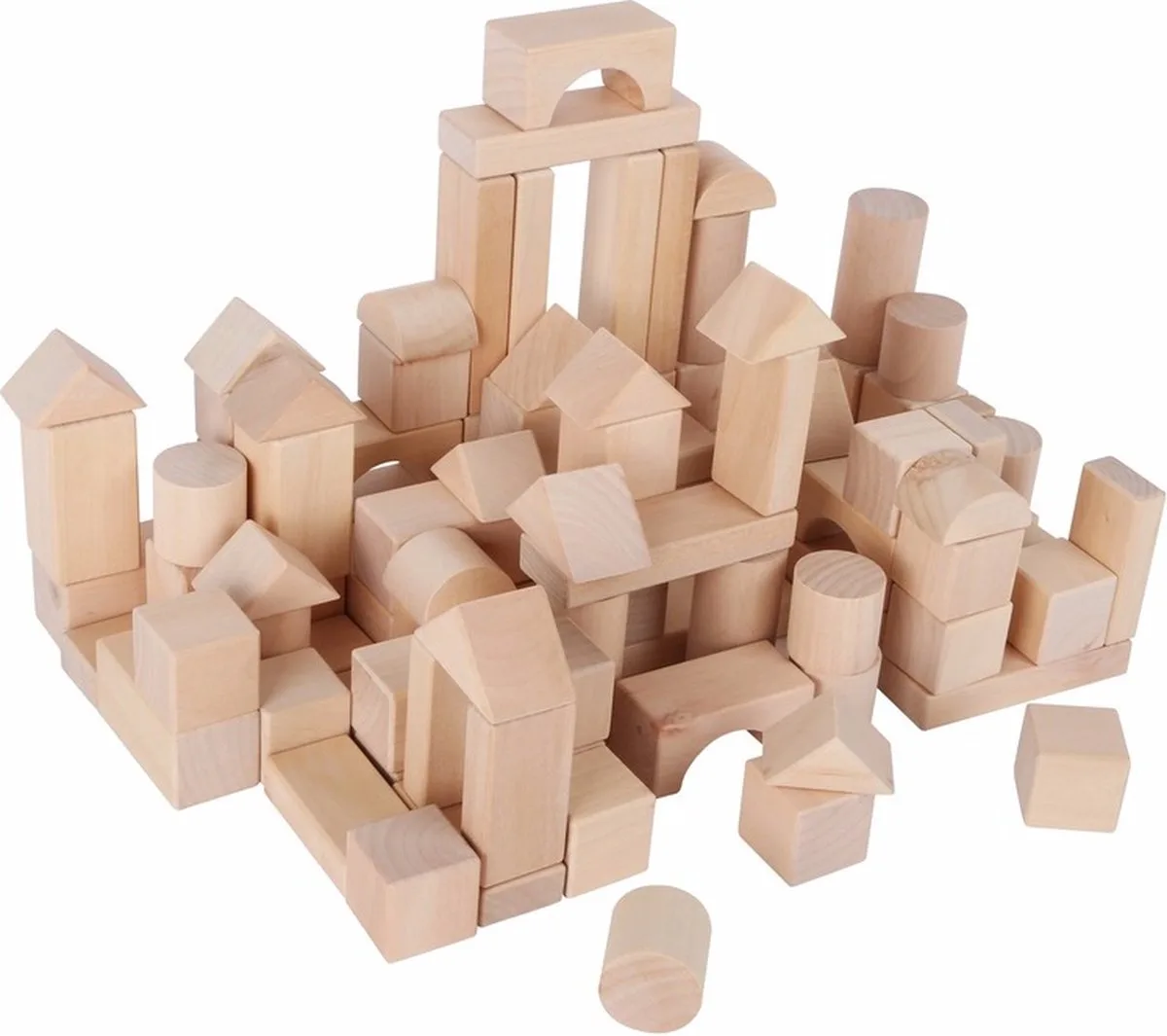 Houten blokken - 100x stuks - in zak - bouwen - speelgoed van small foot in Naturel – productfoto