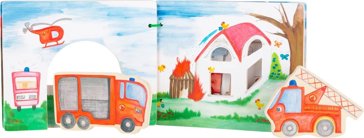 Houten boekje - brandweer (interactief) - FSC® van small foot in Bonte kleuren – productfoto