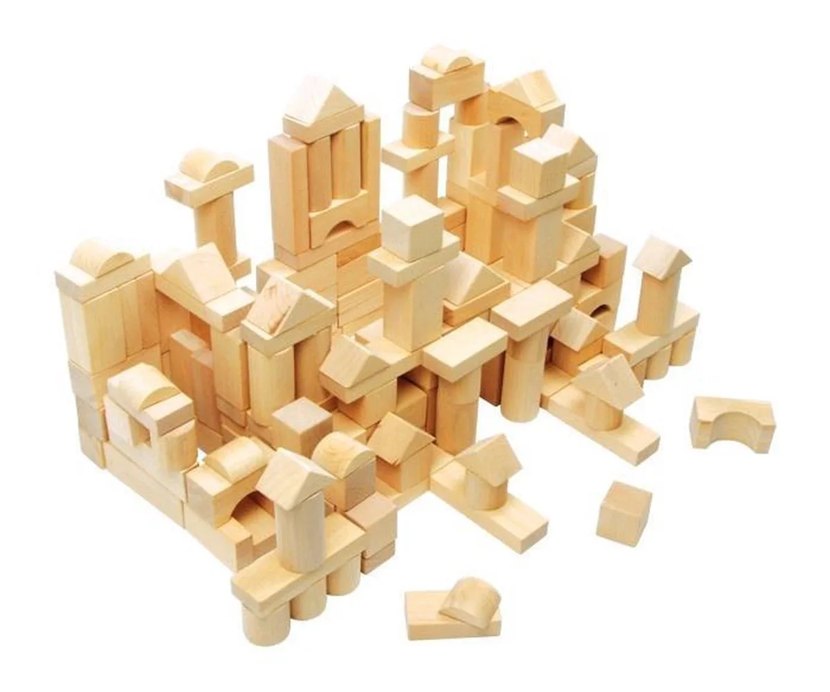 Houten Bouwblokken Natuurlijk in Zak, 100dlg. de small foot en Multicolore – photo du produit