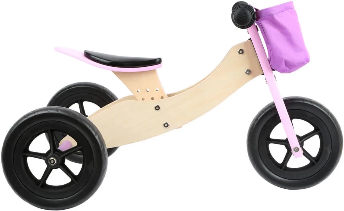 Houten Driewieler en Loopfiets 2in1 Maxi van small foot in Roze – productfoto