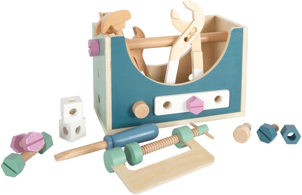 Wooden Tool Box Nordic 2-in-1 28 pcs von small foot in Blau – Produktfoto