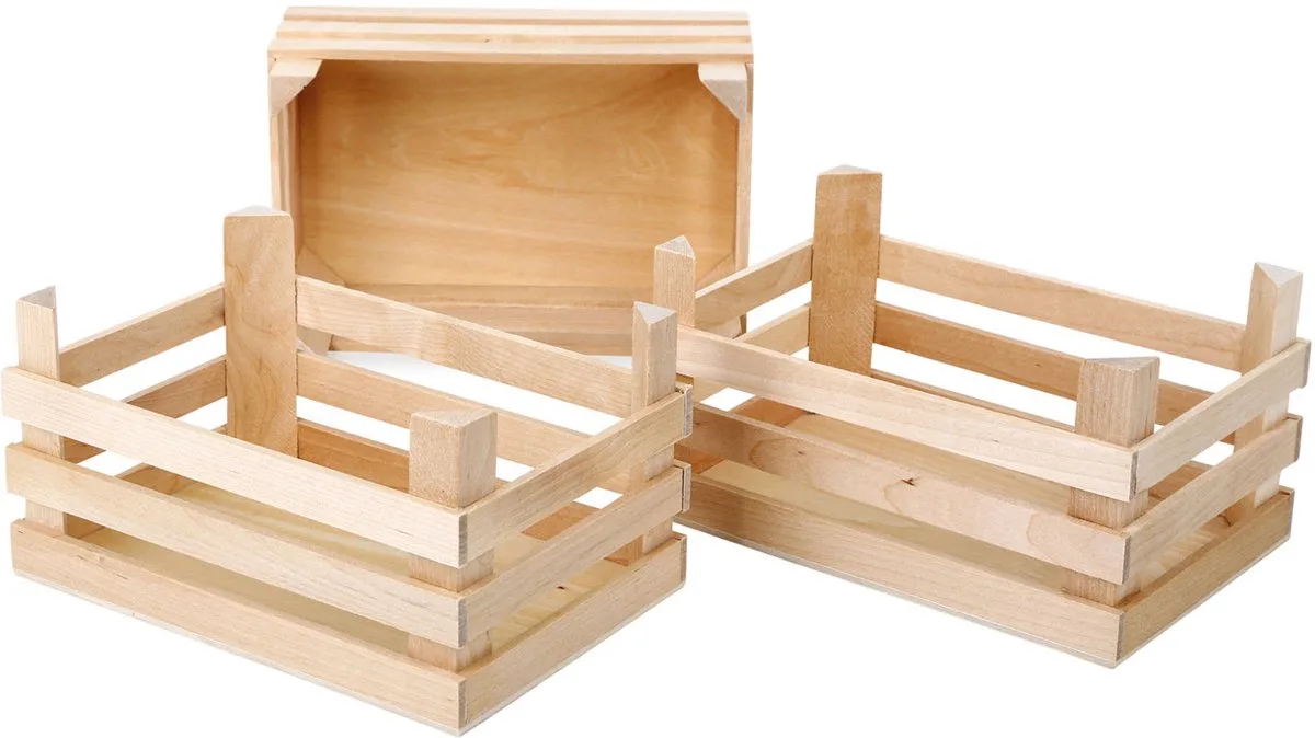 Houten Kratjes Groot 18x12x9,5cm, Set van 3 de small foot en Multicolore – photo du produit