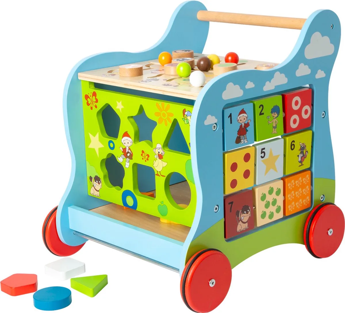 Houten loopwagen "Sandman" - Multicolor - Met opbergruimte voor speelgoed - 37x36x41 cm van small foot in Blauw Multi – productfoto