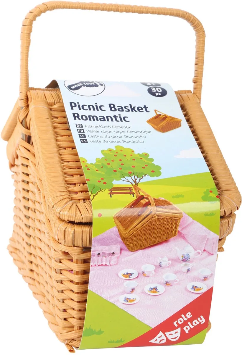 Houten Picknickmand met Servies Romantisch, 30dlg. de small foot en Bruin en roze – photo du produit
