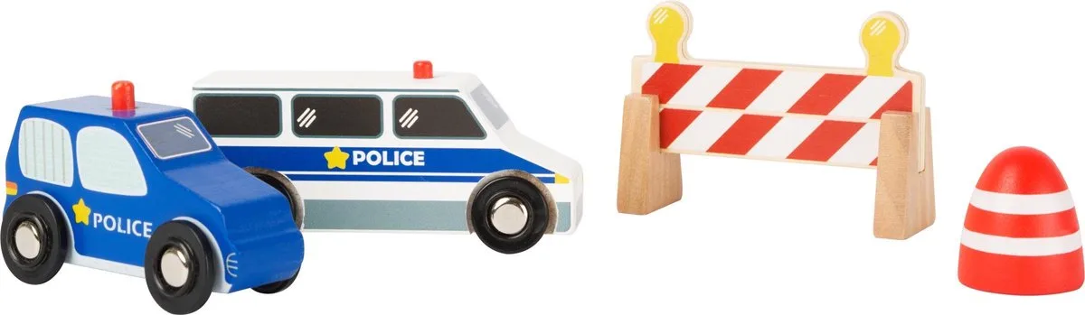 Houten Politievoertuigen Met Accessoires 4-delig de small foot en Multicolore – photo du produit
