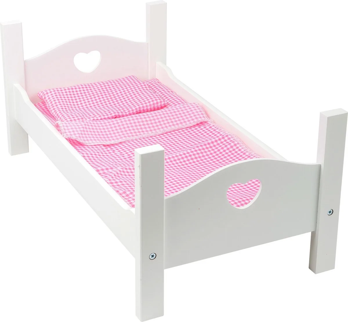 Houten Poppenbed Met Beddengoed 50 Cm Wit/roze von small foot in Rosa – Produktfoto