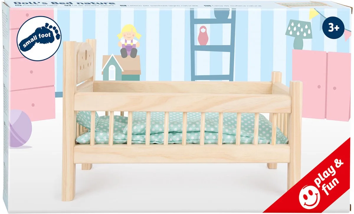 Houten Poppenbed Natuurlijk met Beddengoed, 4ld van small foot in Meerkleurig – productfoto