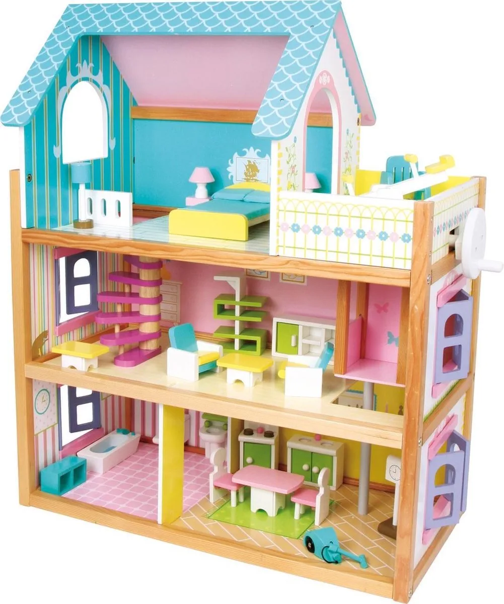 houten poppenhuis compleet met 23 accessoires van small foot in Meerkleurig – productfoto