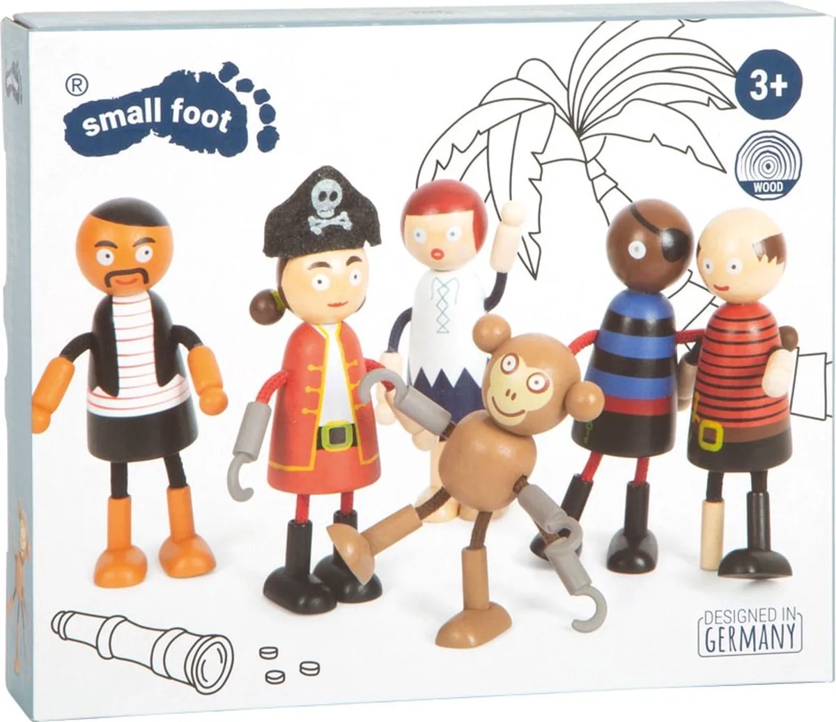 Houten Poppetjes Piraat Buigbaar, 6st. de small foot en Multicolore – photo du produit