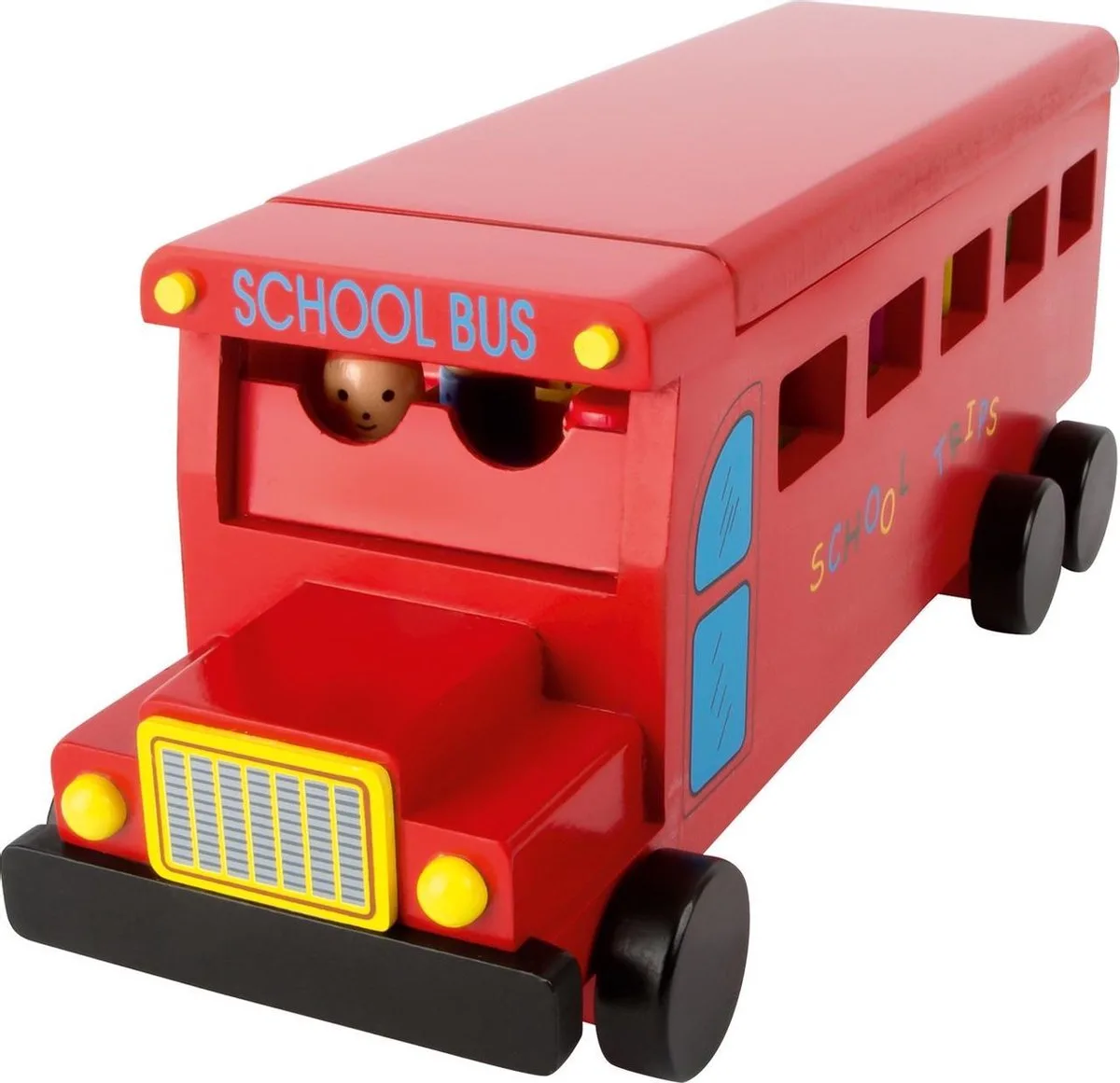 Houten rode schoolbus - Legler - Inclusief 12 poppetjes by small foot in Red – product photo