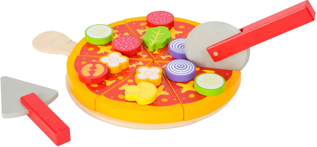 Houten Snij- en Speeleten Pizza Set, 21dlg. från small foot i Flerfärgad – produktbild