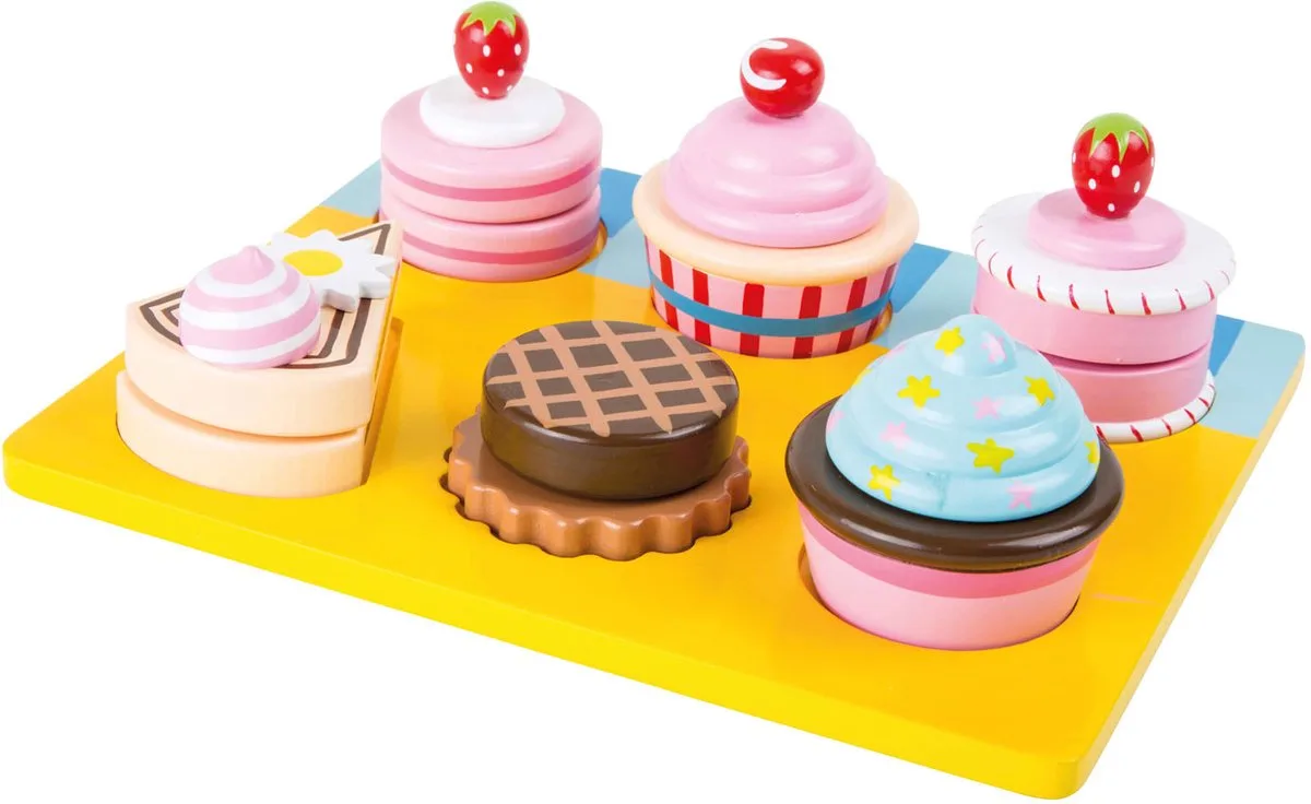 Houten Speeleten Cupcakes en Cake Set, 13dlg. van small foot in Meerkleurig – productfoto