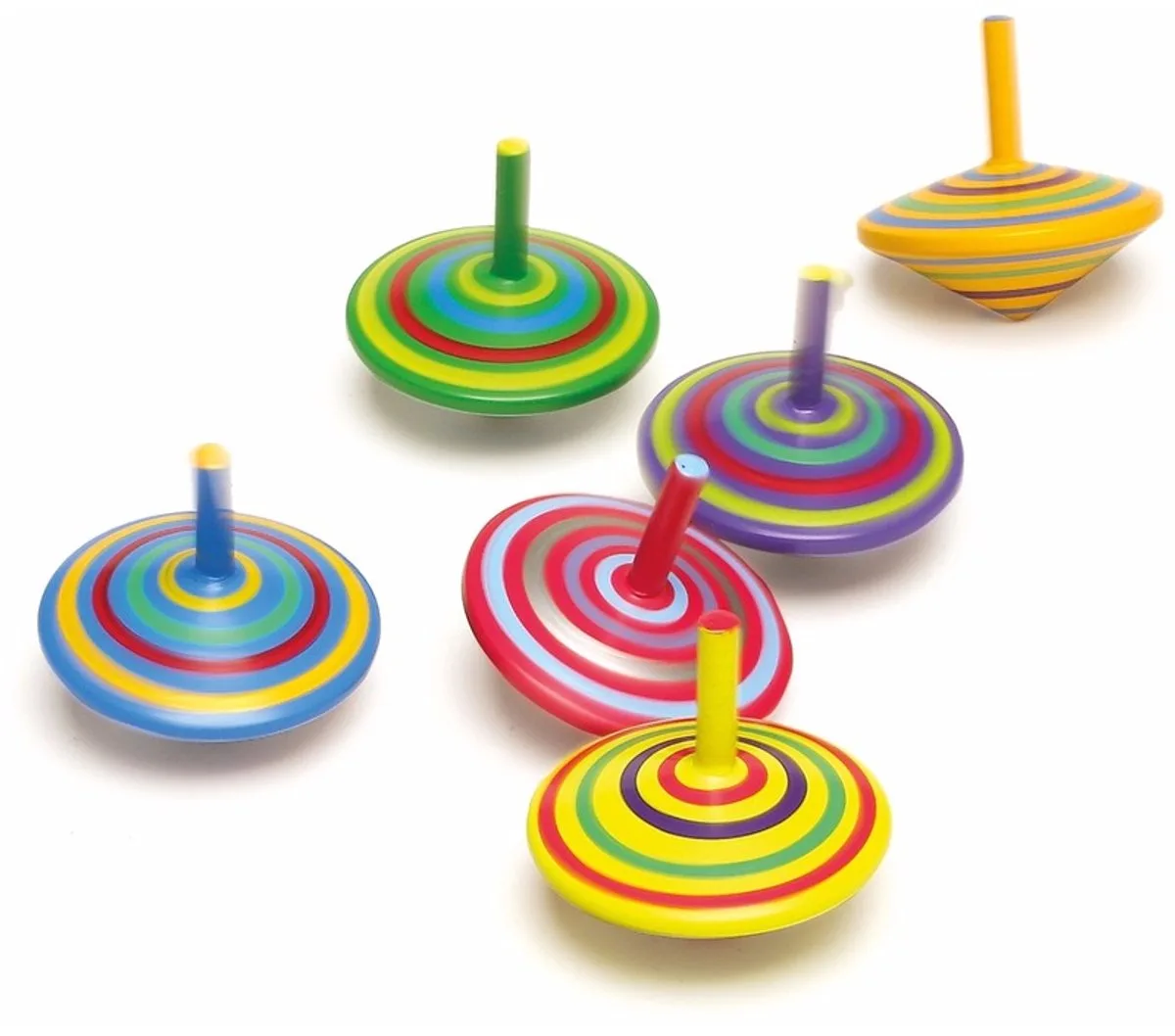 Houten speelgoed tollen - gekleurd mix - 6x stuks - diameter 6 cm - kinderen - cadeau de small foot en Multicolore – photo du produit