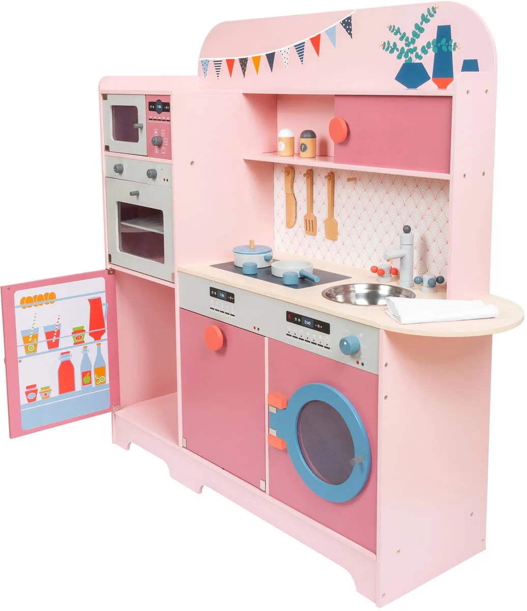 Retro Træ Legekøkken i Pink Legekøkken 11465 fra small foot i Flerfarvet – produktbillede