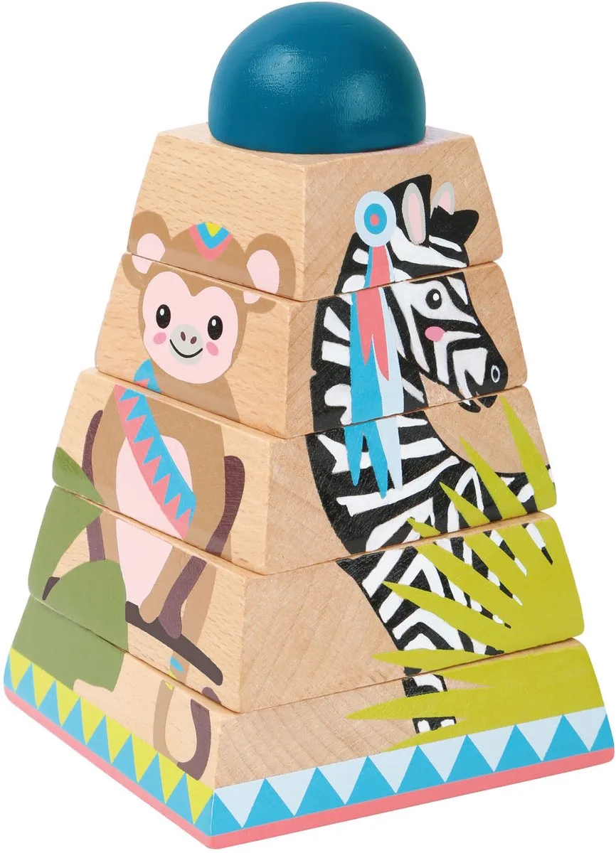 Houten Stapeltoren Jungle, 6dlg. de small foot en Bonte kleuren – photo du produit