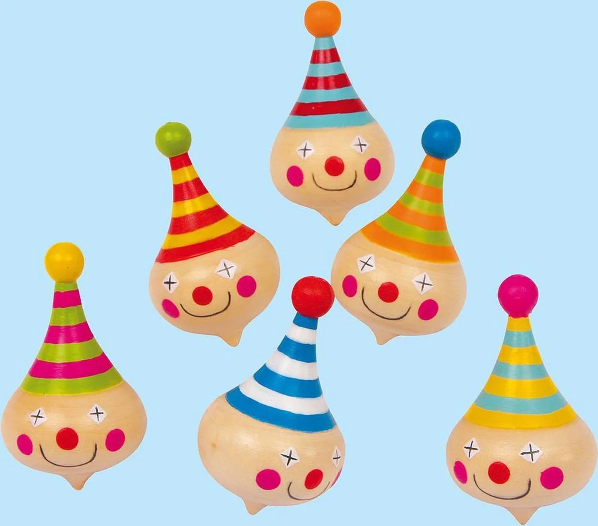 Wooden Spinning Top Clown 6pcs von small foot in Mehrfarbig – Produktfoto