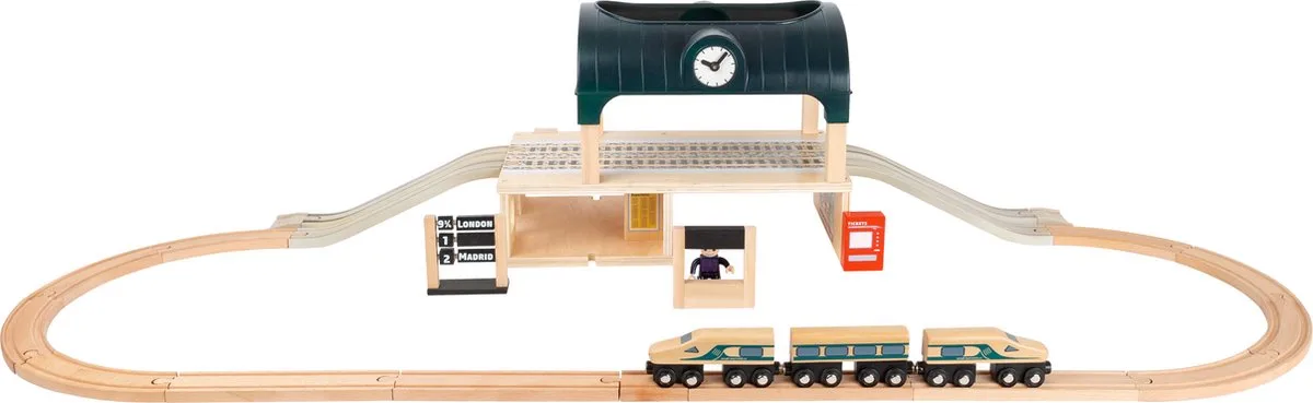 Houten Trein Station met Accessoires + 3jr op=op by small foot in Blank – product photo