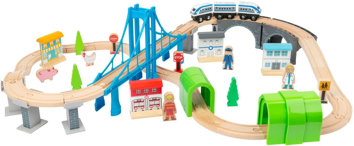Houten Treinset met Brug, 60dlg. by small foot in Multicolour – product photo