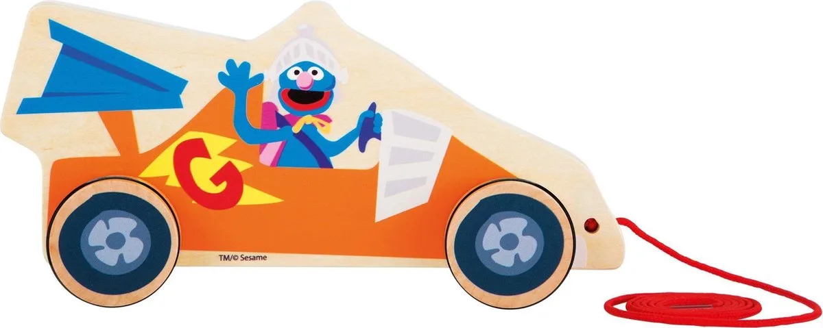 Houten Trekfiguur Sesamstraat Raceauto 20 Cm fra small foot i Orange – produktbillede