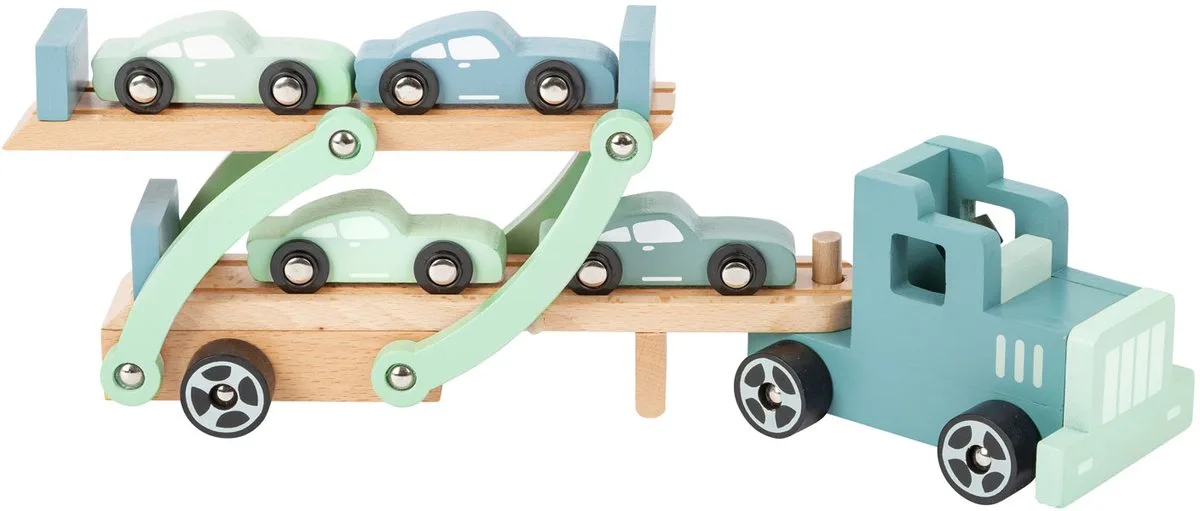 Houten Vrachtwagen Transporter Chicago met Auto's, 9dlg. de small foot en Vert, Bleu, Naturel hout – photo du produit