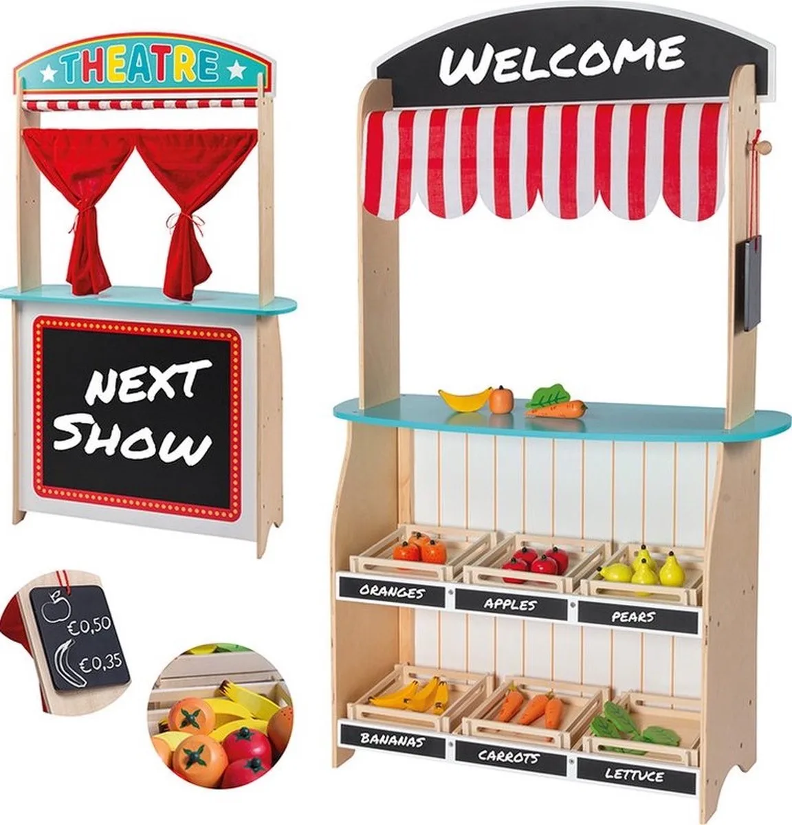 Poppenkast en marktkraam - 2-in-1 - 68 x 23 x 109 cm van small foot in Meerkleurig – productfoto