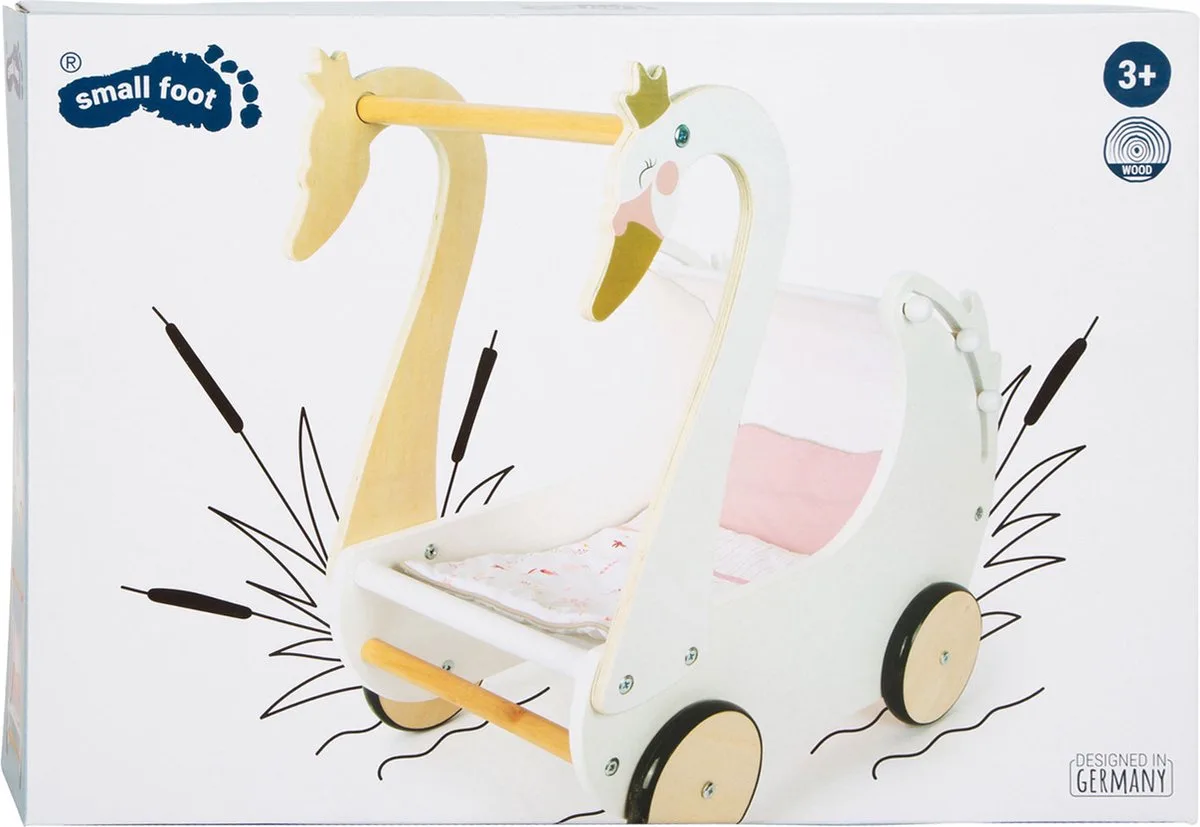 Poppenwagen Zwaan - Buggy pop - Hout van small foot in Meerkleurig – productfoto