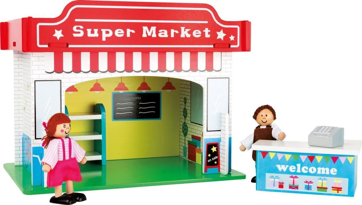 Speelhuis supermarkt met accessoires - Houten speelgoed vanaf 3 jaar van small foot in Meerkleurig – productfoto