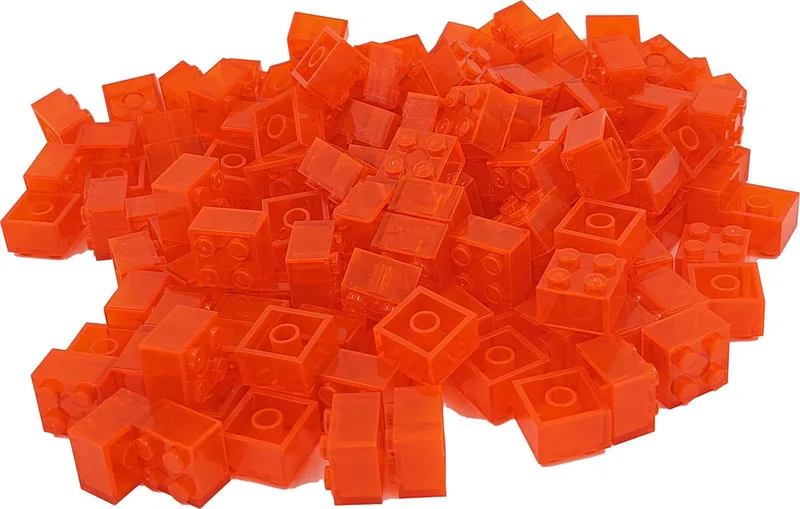 100 Bouwstenen 2x2 | Compatibel met Lego Classic | Keuze uit vele kleuren | SmallBricks by SmallBricks in Transparant Oranje – product photo