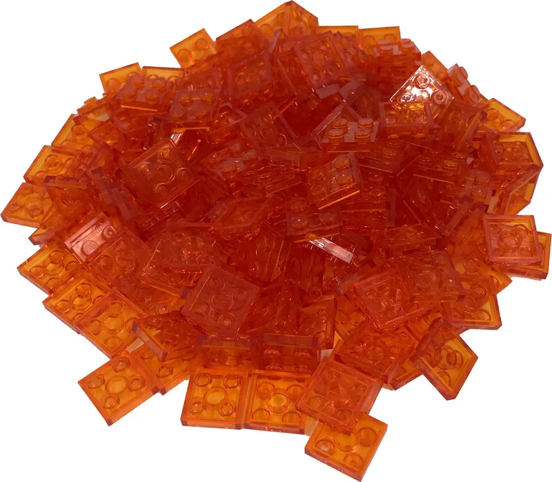 200 Bouwstenen 2x2 plate | Compatibel met Lego Classic | Keuze uit vele kleuren | SmallBricks by SmallBricks in Transparant Oranje – product photo