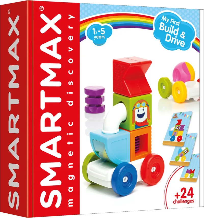 My First Build & Drive - Magnetische Auto Bouwen - 8-Delige Set met Opdrachtenkaarten - Educatief Speelgoed voor Peuters - Vanaf 1 Jaar by SmartMax in Multicolour – product photo