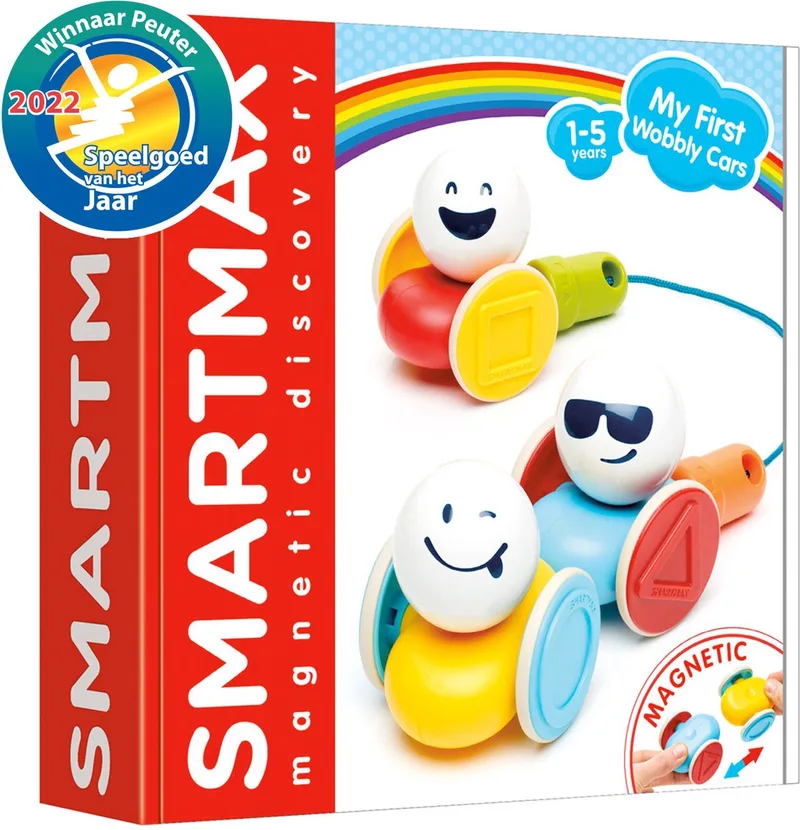 My First Wobbly Cars - Magnetische Auto's en Trein - Bouwset met Trekkoord - Educatief Speelgoed voor Peuters - Vanaf 1 Jaar by SmartMax in Multicolour – product photo