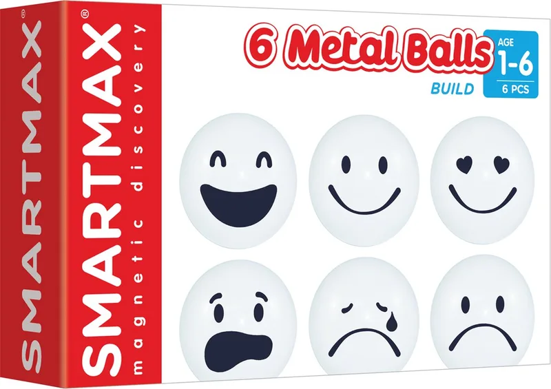 Xtension Set - 6 Magnetische Ballen met Smiley - Uitbreidingsset voor Constructiespeelgoed - Educatief Speelgoed - Vanaf 1 Jaar by SmartMax in White – product photo