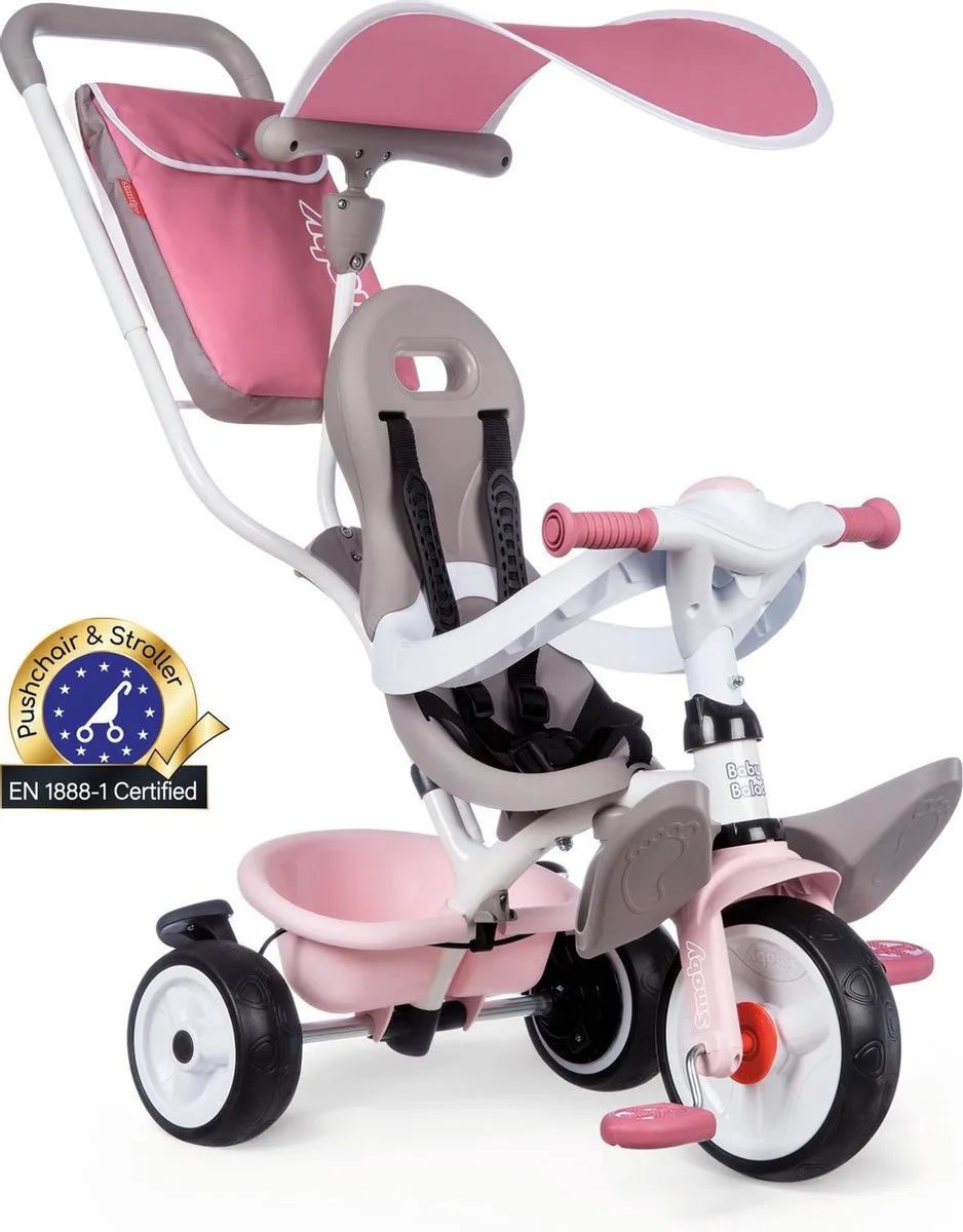 Baby Balade Plus - Driewieler met duwstang van Smoby in Roze – productfoto