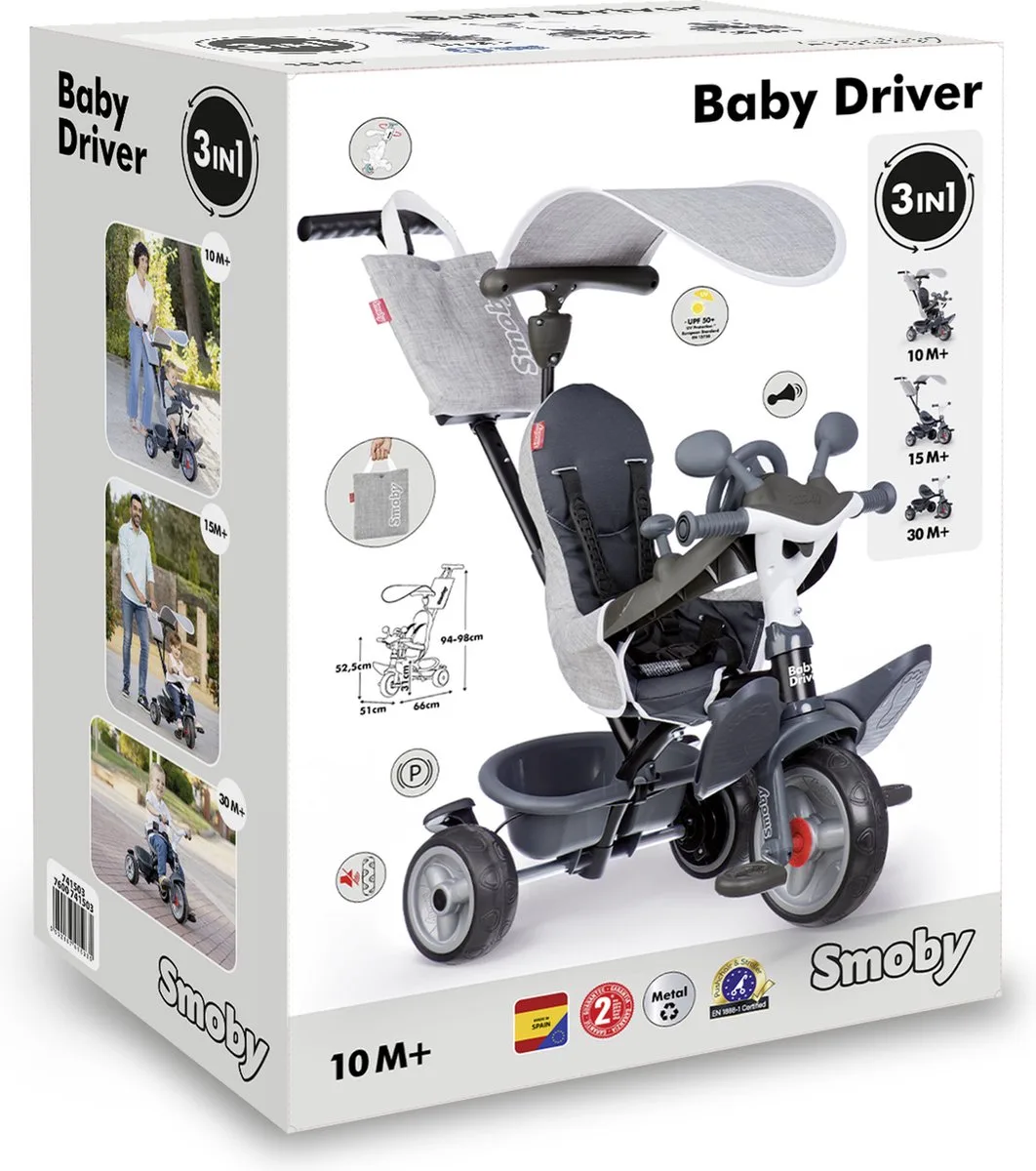 Baby Driver - Driewieler - 3 in 1 evoluerende driewieler - Vanaf 10m. de Smoby en Noir – photo du produit
