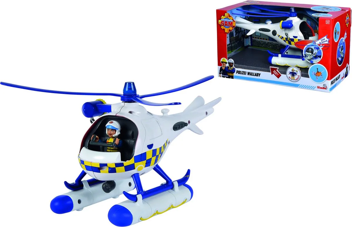 Brandweerman Sam Wallaby Politiehelikopter Geluid En Licht + Beeldje från Smoby i Flerfärgad – produktbild