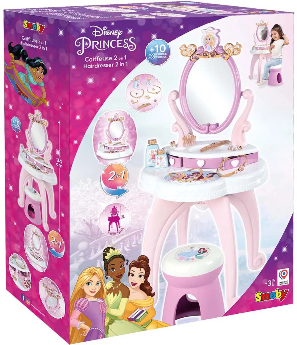 Disney Princess 2-in-1 Kaptafel + 10 Accessoires van Smoby in Roze, Wit – productfoto