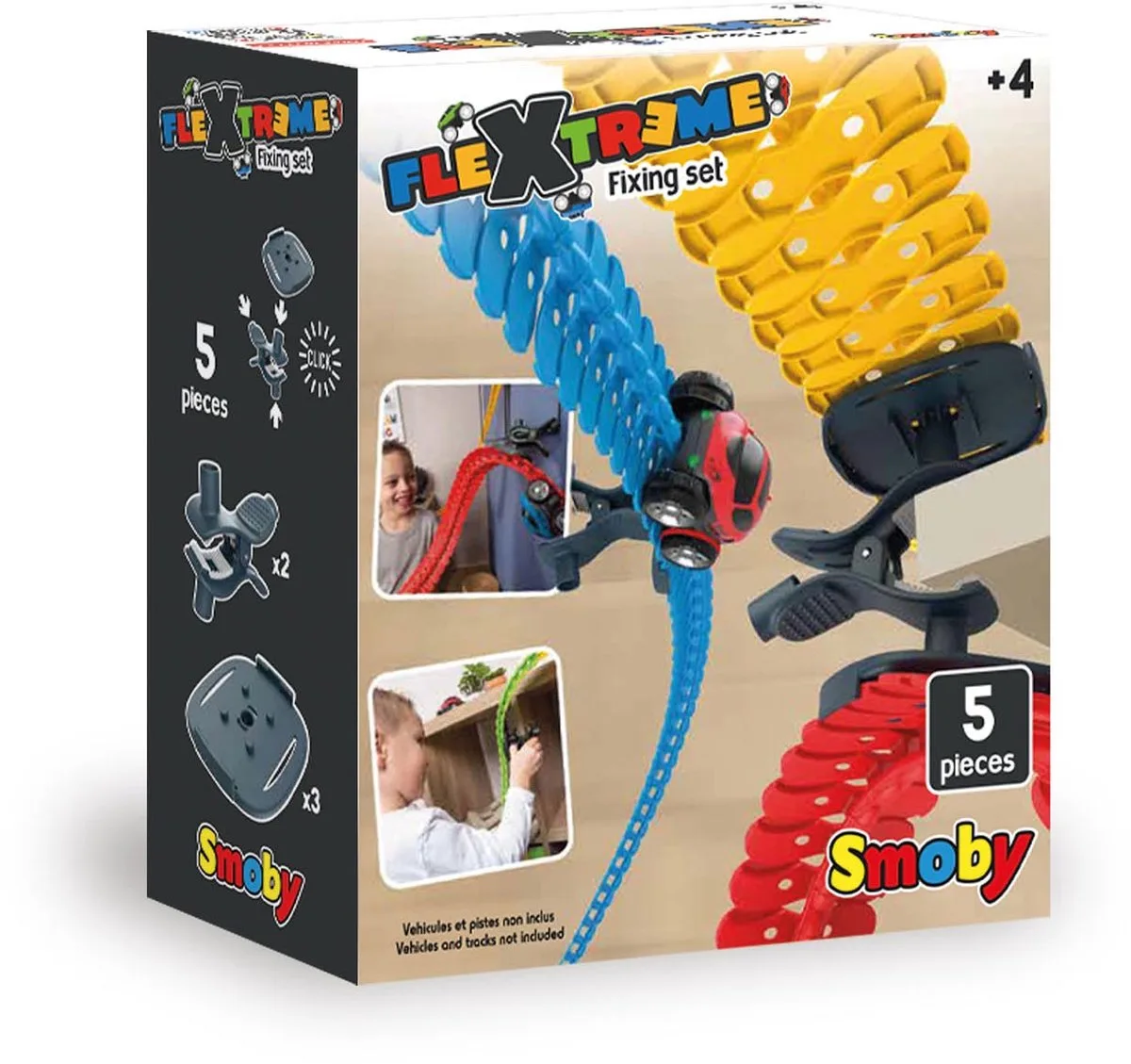 FleXtreme Smoby - 2 klemmen en 3 railsteunen - racebaanonderdeel - flexibel circuit - vanaf 4 jaar de Smoby en Bevestigingsset – photo du produit