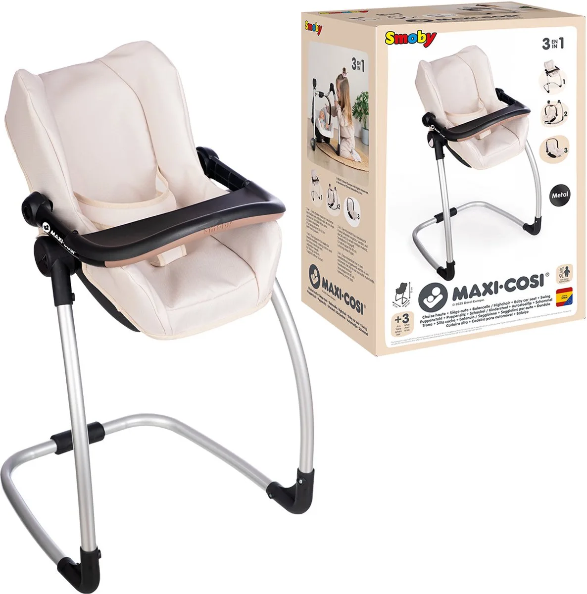 Maxi-Cosi Puppenhochstuhl 3-in-1, Puppenzubehör von Smoby in Beige – Produktfoto